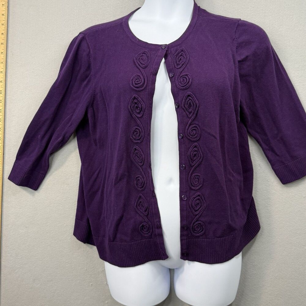CJ Banks Cardigan Sweater Women’s Plus Size 1X Rosette Trimmed Purple Button Up